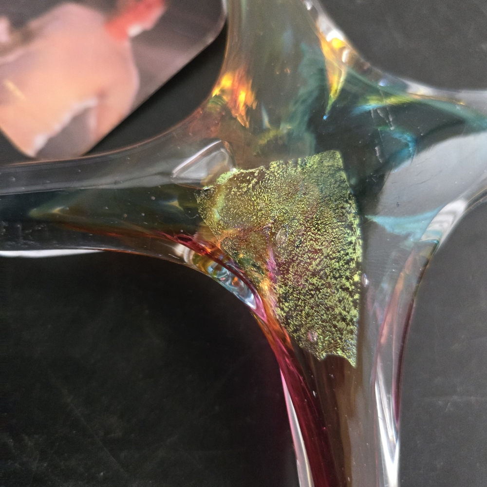 Like Adams Handcrafted Hand Blown Glass Art Cross with Multicolor Dichroic Glass - Picture 3 of 7